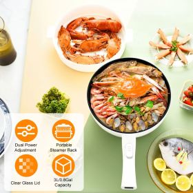 Electric Hot Pot Non-Stick Frying Pan Portable Rapid Noodles Cooker with Long Handle Steamer Spatula Dual Power Control Overheat Dry-Boil Protection f