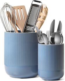 Utensil Holder for Kitchen Counter, 7.3"+5.4" Fluted Ceramic Utensil Crock Organizer for - Ceramic - 7E7GLP