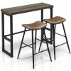 Bar Table and Chairs Set 1 Table 2 Chairs Gray 47.2"×15.4"×39.4" Curved Saddle Seat Bar Set 5cm Hollow Board Iron PU Material for Kitchen Bar Living R