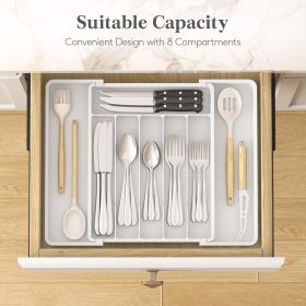 Silverware Drawer Organizer, Expandable Utensil Tray for Kitchen, BPA Free Flatware and Cutlery Holder, Adjustable Plastic - Plastic [7E7LU8]