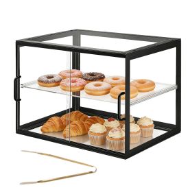 Bakery Display Case, 2-Tier Commercial Countertop Pastry Display Case, Clear Acrylic Bread Box for Kitchen