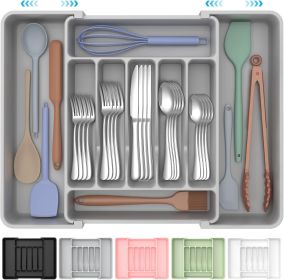 Extra Large Expandable Silverware Organizer, BPA-Free Food-Safe Cutlery Flatware Organizer, Kitchen Utensil Drawer - Plastic [7E7RAT]