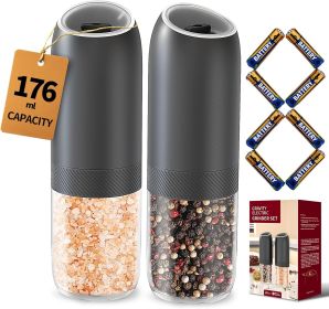 Gravity Electric Salt and Pepper Grinder Set, Battery Powered Automatic Pepper Mills with Adjustable Coarseness, One Hand - Ceramic [7E7RNX]