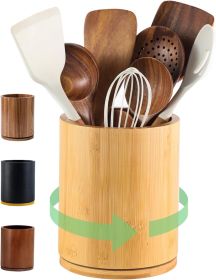 Wooden Utensil Holder, 360°Rotating 7.3'' Large Utensil Holder for Kitchen Counter, Kitchen Utensil Organizer, Utensil - Wood [7E7VIX]