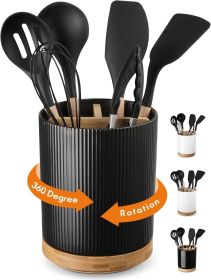 3 Compartment Utensil Holder, Extra Large Utensil Crock, Stable Ceramic Utensil Organizer, Cooking Tool Organizer Set for - Cork - 7E7VRT