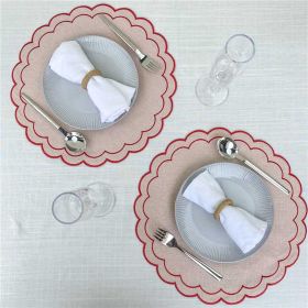 Linen Cotton Placemats Set of 4 Scalloped Flower Embroidery Place Mats 15'' Natural Linen Texture Fabric Machine Washable - Cotton [7EX4MX]