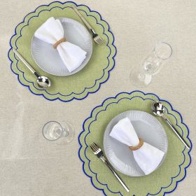 Linen Cotton Placemats Set of 4 Scalloped Flower Embroidery Place Mats 15'' Natural Linen - Cotton - 7EX4ZP