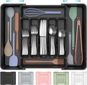 Extra Large Expandable Silverware Organizer, BPA-Free Food-Safe Cutlery Flatware Organizer, Kitchen Utensil Drawer - Plastic [7EX6JP]