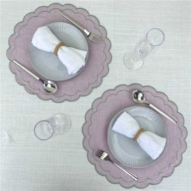 Linen Cotton Placemats Set of 4 Scalloped Flower Embroidery Place Mats 15'' Natural Linen - Cotton - 7EX798