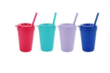 Your Zone 4-Pack Plastic 15-Ounce Tumbler Set with Lid and Straw, Multi-Colored