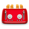 4-piece vintage-style toaster with red dual-control oven, 4×1.5-inch slots, anti-clogging design, 6-batch temperature adjustment