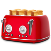 4-piece vintage-style toaster with red dual-control oven, 4×1.5-inch slots, anti-clogging design, 6-batch temperature adjustment