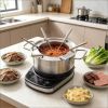 Electric Fondue Pot Set 1200W 3.2 QT Removable Pot with 6 Color-Coded Forks for Restaurant Quality Fondue Experience
