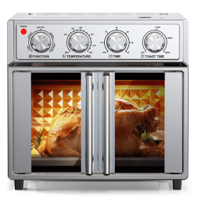 Pizza Oven Bread Machine Oven 26QT Large Capacity French Double Door Air Fryer 1700w 14 Preset Menus 7-in-1 Multifunctional