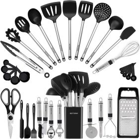 Kitchen Utensil Set-Silicone Cooking Utensils-33 Kitchen Gadgets & Spoons for Nonstick Cookware-Silicone and Stainless Steel