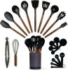 Kitchen Utensils Set – 22-Piece Silicone Cooking Utensils Set, Spatula Set with Holder, Wooden Handle Silicone Kitchen Gadgets for Nonstick [7R43EJ]