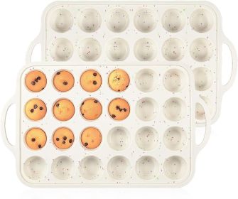 Mini Muffin Pan, Metal Reinforced Frame Mini Cupcake Pans 24 Cups Nonstick Muffin Silicone Molds with Handle for Baking Muffins, Cupcakes