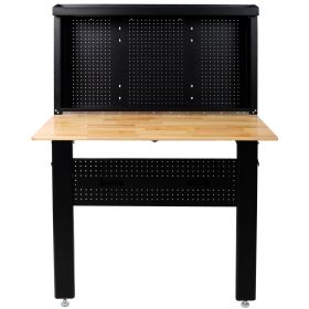 Wall Mounted Workbench, Robust Space-Saving Foldable Workbench with Rubberwood Work Surface, Pegboard for Tools