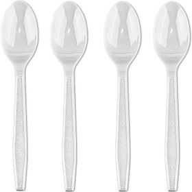 Classic Plastic Teaspoons (50 Count) - Durable White Plastic Spoons Heavy Duty, Premium Disposable Spoons for Weddings, Dinners