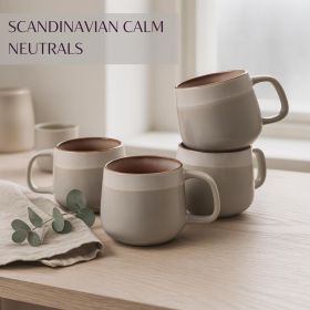 Ceramic Coffee Mugs Set of 4 | 12 oz Stoneware Coffee Cups | Lead-Free, Non-Toxic | Microwave and Dishwasher Safe | - Stoneware [7RD43J]