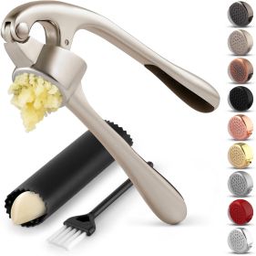 Kitchen Premium Garlic Press Set - Rust Proof Professional Garlic Mincer Tool - Easy-Squeeze, Easy-Clean with Soft - Stainless Steel - 7RDUUJ