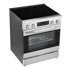 30 in Electric Range Oven, 4.8 Cu. Ft. Capacity Compact Freestanding Oven, Stainless Steel Kitchen Stove, with 4 Cooktop Burners, Timer