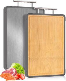 Cutting Boards for Kitchen - Food Grade Double Sided Pure Titanium& Bamboo Chopping Board with Handle, Slip resistant