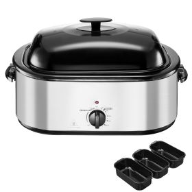 Roaster Oven, 24QT Electric Turkey Roaster Oven, 150-450 Fahrenheit Adjustable Temp Electric Roasting Pan with 3 Bin Buffet Server, Self-Basting Lid