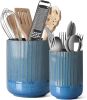 Utensil Holder for Kitchen Counter, 7.3"+5.4" Fluted Ceramic Utensil Crock Organizer for Countertop, Heavy Large Holder for - Ceramic [7RM1AJ]