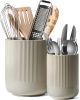 Utensil Holder for Kitchen Counter, 7.3"+5.4" Fluted Ceramic Utensil Crock Organizer for Countertop, Heavy Large Holder for - Ceramic - 7RM1Q8