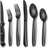 24-Piece Black Silverware Set with Steak Knives, Black Flatware Set for 4, Food-Grade Stainless Steel Tableware Cutlery Set - Stainless Steel [7RMH16]