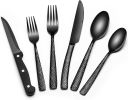24-Piece Black Silverware Set with Steak Knives, Black Flatware Set for 4, Food-Grade - Stainless Steel - 7RMH32