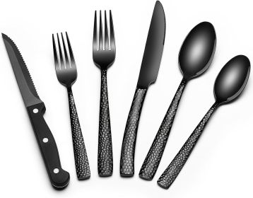 24-Piece Black Silverware Set with Steak Knives, Black Flatware Set for 4, Food-Grade - Stainless Steel - 7RMH32