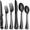 24-Piece Black Silverware Set with Steak Knives, Black Flatware Set for 4, Food-Grade - Stainless Steel - 7RMH82