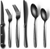 24-Piece Black Silverware Set with Steak Knives, Black Flatware Set for 4, Food-Grade - Stainless Steel - 7RMHWJ