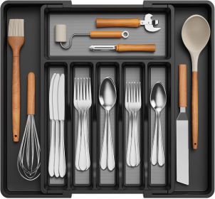 Silverware Drawer Organizer, Expandable Utensil Tray for Kitchen, BPA Free Flatware and - Plastic - 7RMM16