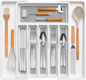 Silverware Drawer Organizer, Expandable Utensil Tray for Kitchen, BPA Free Flatware and - Plastic - 7RMMZP