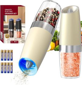 Gravity Electric Salt and Pepper Grinder Set Automatic Salt and Pepper Grinder Set with LED Light, Battery Operated - Ceramic [7RMPJ2]