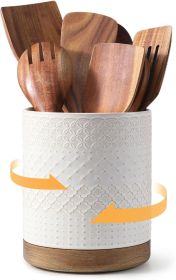 360° Rotating Extra Large Cooking Utensil Holder, 7.6" Kitchen Utensil Holder for Countertop, Utensil Crock for Farmhouse - Ceramic [7RMZ02]