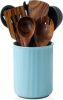 Utensil Holder, Extra Large Utensil Crock, Stable Ceramic Utensil Organizer, Cooking Tool Organizer Set for Kitchen Counter Farmhouse Décor, Turquoise