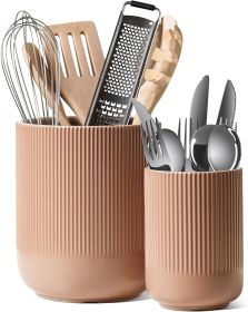 Utensil Holder for Kitchen Counter, 7.3"+5.4" Fluted Ceramic Utensil Crock Organizer for Countertop, Heavy Large Holder for - Ceramic [7RZ0B8]