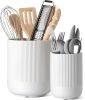 Utensil Holder for Kitchen Counter, 7.3"+5.4" Fluted Ceramic Utensil Crock Organizer for Countertop, Heavy Large Holder for - Ceramic - 7RZ0MT