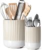Utensil Holder for Kitchen Counter, 7.3"+5.4" Fluted Ceramic Utensil Crock Organizer for - Ceramic - 7RZ0VJ