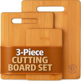 3-Piece Bamboo Cutting Board Set - Wood Cutting Boards for Kitchen, Chopping Meat, Vegetables, Fruits & Cheese - Reversible [7RZ6KT]