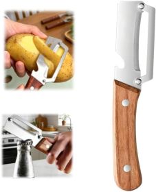 Multi-Functional Vegetable Peeler fo Kitchen: 2 in 1 Stainless Steel Peeler with Wooden Handle - Stainless Steel - 7RZ9N8