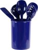 6 Piece Kitchen Utensil Holder for Kitchen Counter, Utensils Crock with Heat Resistant Spoon, Slotted Spoon, Ladle, Spatula BPA Free, Indigo