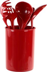 6 Piece Kitchen Utensil Holder for Kitchen Counter, Utensils Crock with Heat Resistant Spoon, Slotted Spoon, Ladle, Spatula BPA Free, Red