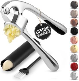 Kitchen Premium Garlic Press Set - Rust Proof Professional Garlic Mincer Tool - Easy-Squeeze - Stainless Steel - 7RZRXT
