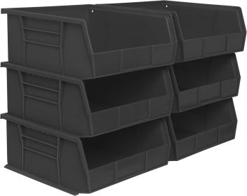 30235 Plastic Storage Bins, Space-Saving Stackable Bins for Garage, Pantry, Craft Organization, 11" x 11" x 5", Black, 6-Pack