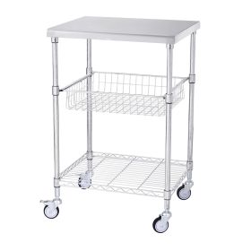 Kitchen Utility Cart, 3 Tiers, Wire Rolling Cart with 470LBS Capacity, Steel Service Cart on Wheels